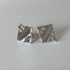 VTG Silver Tone Cutout Arrow Cufflinks Square MCM Modernist Men's Jewelry Retro